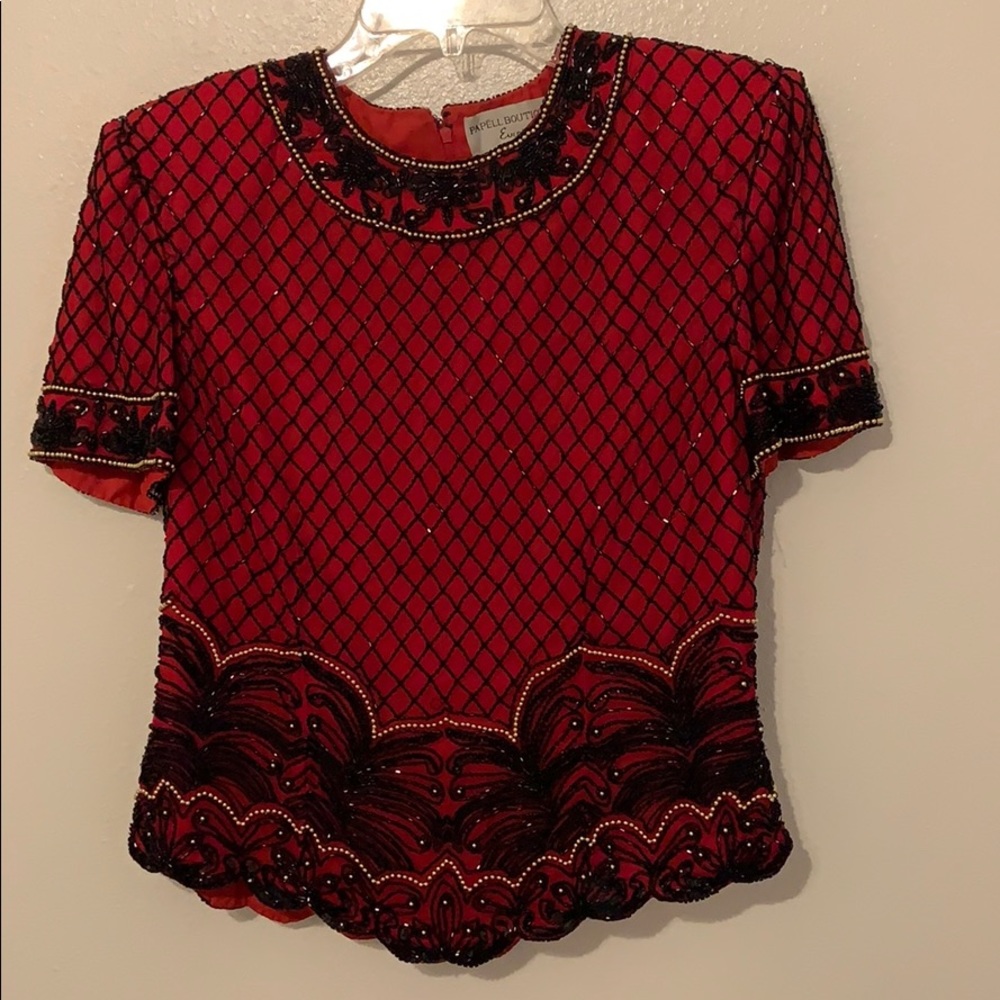 Papell Boutique, vintage silk and beaded top